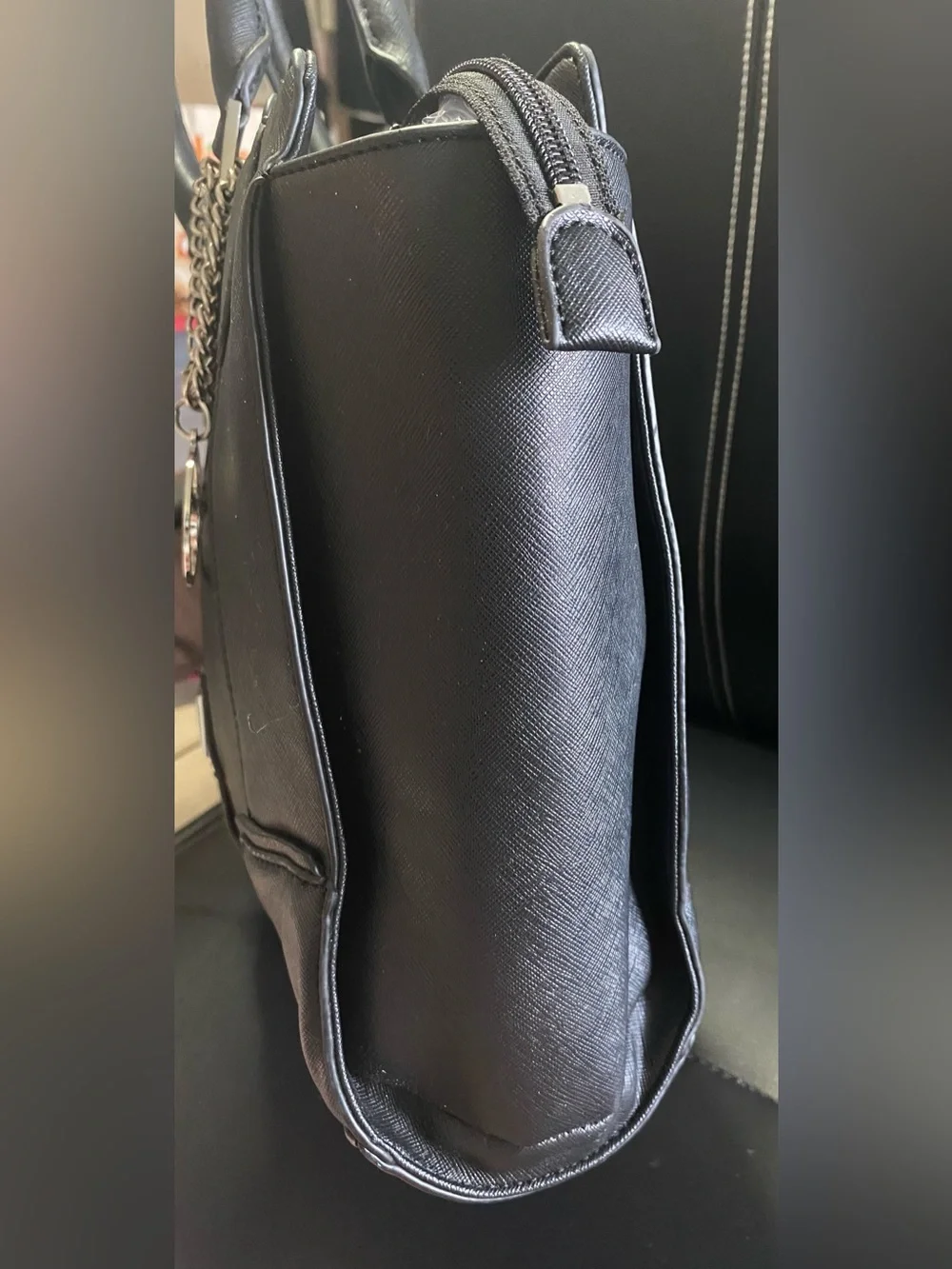 Guess Black Saffiano Tote Bag with Logo Charm